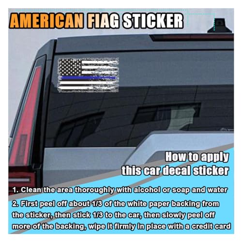 Image of American Flag Decal Thin Blue Line Sticker, 5.9 inchx3.3 inch Blue Lives Matter Flag Sticker Vinyl US Flag Decal - Support Police Law Enforcement Officer Sticker for Car, Truck, Window, Bumper (Tattered Flag)