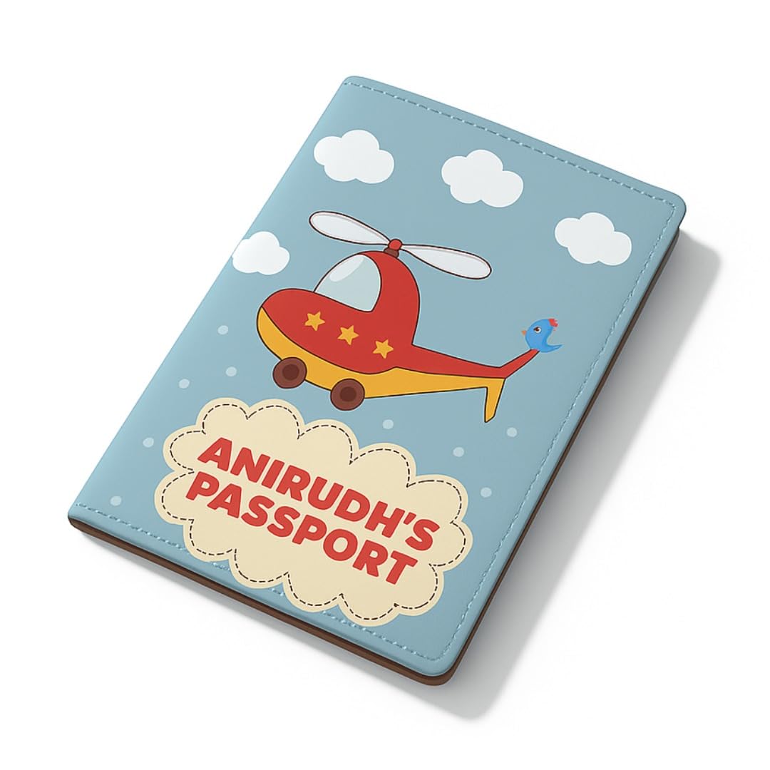 customized passport cover for kids travel document holder pu leather polyfabric cute helicopter