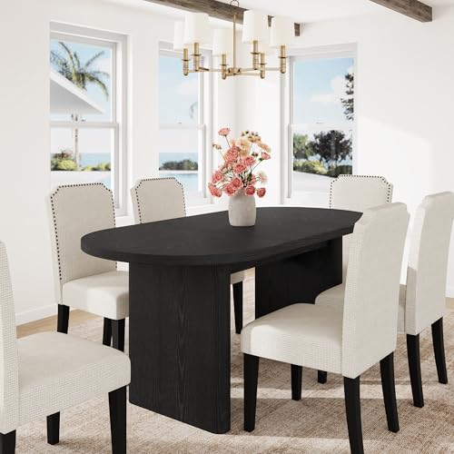 Image of GarveeHome Oval Dining Table for 6-8 People, Long Large Kitchen Table with Thick Sturdy Wooden Base, Farmhouse Dining Room Table for for Kitchen, Living Room, Office (63 inch Long,Black)