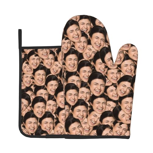 Personalized Oven Mitts, Custom Oven Mitts and Pot Holders with Your Face for Unique Baking,Kitchen Cooking as Christmas, Thanksgiving Gift