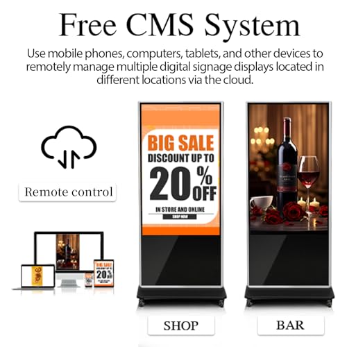 Image of 65 inch 4K LCD Touchscreen Digital Signage Display, Indoor Floor Standing Advertising Kiosk, Commercial Digital Signage Player, HDMI WiFi Bluetooth Input Auto AD Player, 4+32GB Android 14.0 Black
