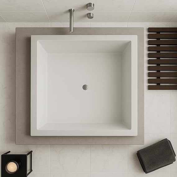 Carver Tubs - SQ7777 - Square Soaking Bathtub - 77L x 77W x 25H - White Acrylic Two Person Spacious Tub