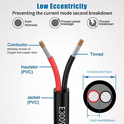 24 Gauge Wire 24/2 Electrical Wire 2 Conductor Extension Cable 20FT UL2464 DC 5V/12V/24V/300V 24 AWG Oxygen Free Stranded Tinned Copper Wire Low Voltage Cable for LED Lamps Automotive - 3