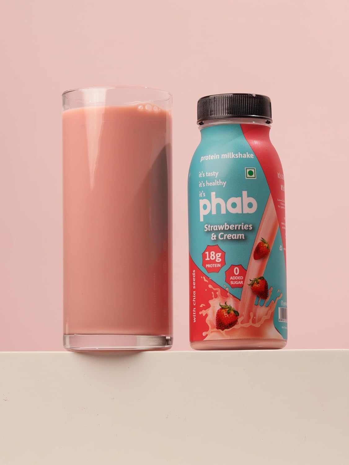 Phab Strawberries & Cream Protein Milkshakes with 18g Protein & No Added Sugar | Gluten-Free & Gut-Friendly, Trans Fat Free | Rich Source of Fibre & Pre-biotics | Healthy & Delicious (200ml, Pack of 24) 3
