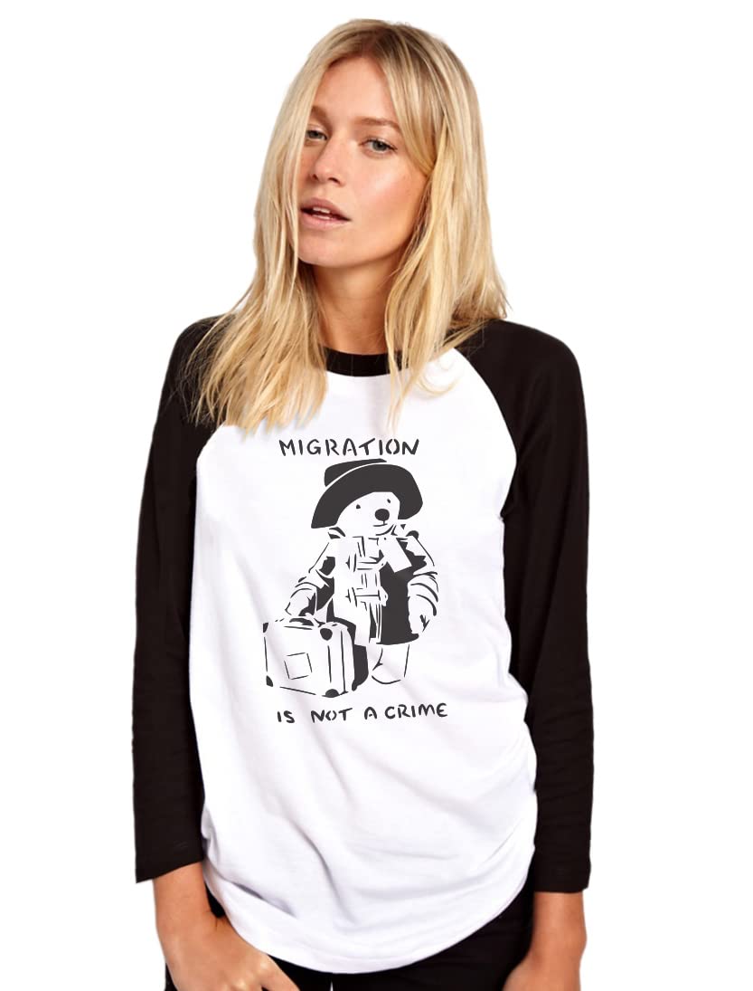 HotScamp Migration is not a Crime Banksy Women's Baseball Top - White/Black Large