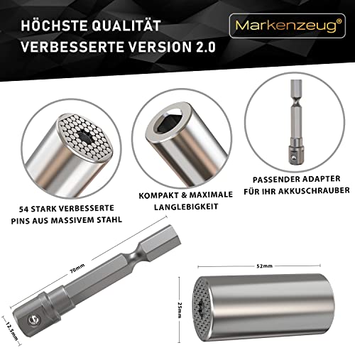 Premium Universalschlüssel I Verbessertes Konzept 2024 I Universal-Steckschlüssel I Innovatives Werkzeug Multitool I Universal Nuss I praktisches Handwerkzeug mit Adapter 7-19mm – Bild 3