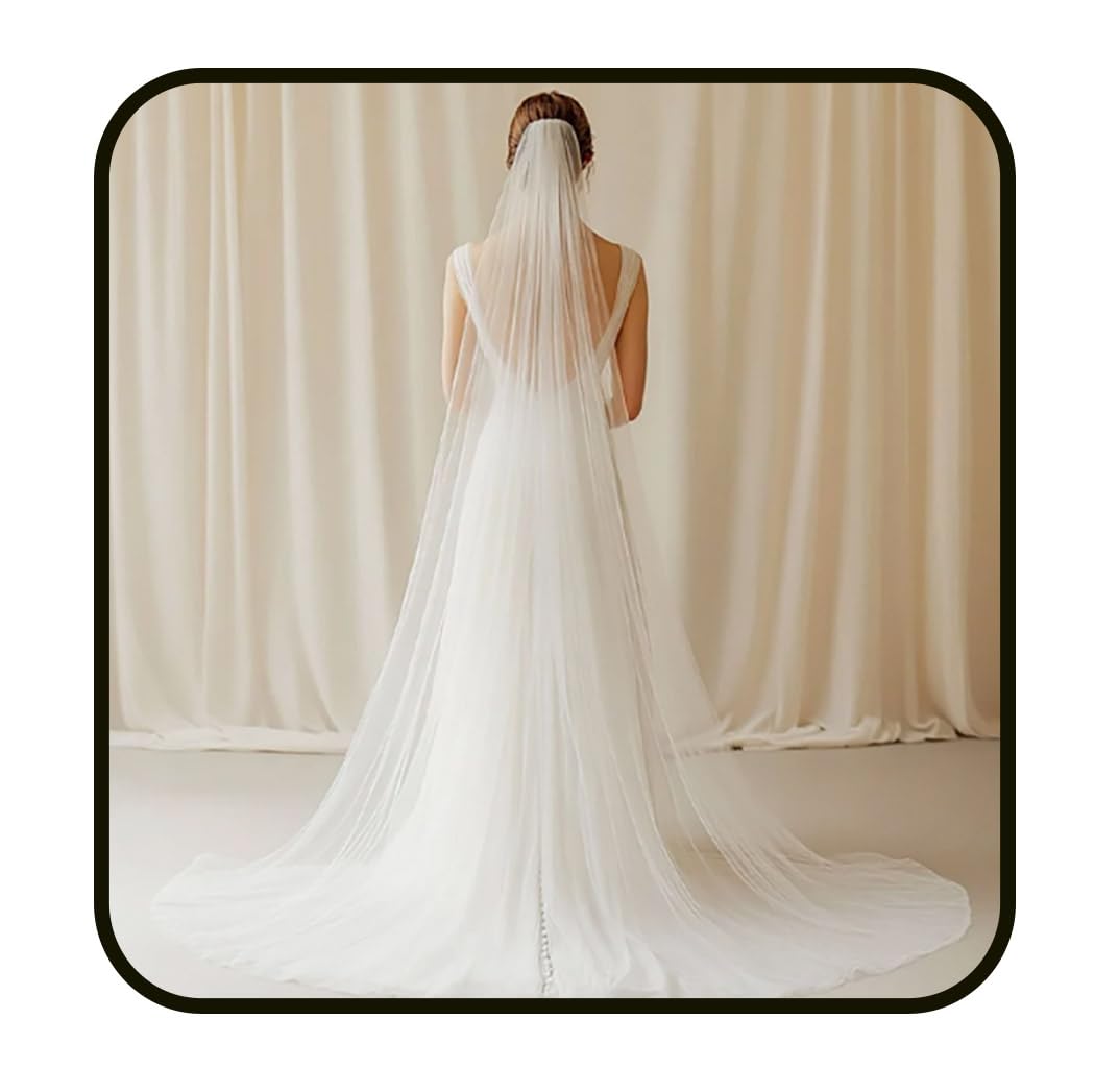 Wedding 2T Veil Long Cathedral Veil Soft Tulle Bridal Veils with Comb (White)