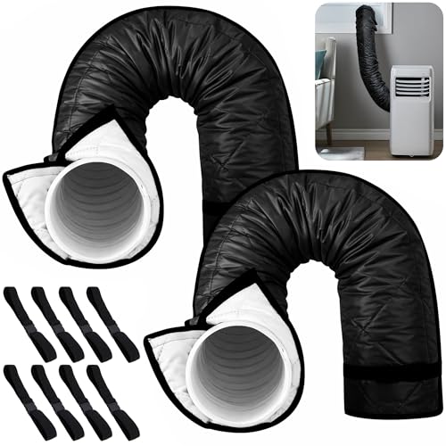 Image of Tlswshsy 2 Set Quilting Air Conditioner Hose Cover, AC Insulated Hose Cover Wrap with 8 Adjustable Buckle Straps, Portable Air Conditioner Hoses Sleeve for 5''-5.9 inch Diameter Exhaust Duct Vent (Black)