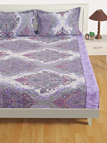 Image of Swayam Pure Cotton Double Bedsheet with 2 Pillow Covers | 160 TC Soft Breathable Bed Sheet | Ethnic Motifs Printed | Size 90 x 100 inch | Comfortable & Durable for Bedroom - Purple