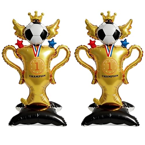 Lot de 2 ballons géants en forme de trophée de football, décorations pour une fête d'anniversaire sur le thème du football, magnifiquement conçues