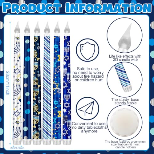 Image of Aurelema 6 Pcs Hanukkah Lights LED Taper Candle Remote Control Decor Gift