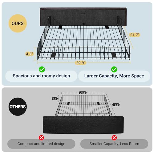 Allewie Upholstered Full Size Platform Bed Frame with 4 Storage Drawers and Headboard, Diamond Stitched Button Tufted, Mattress Foundation with Wooden Slats Support, No Box Spring Needed, Black Brown