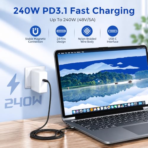 Image of Verilux 240W PD 3.1 USB C to USB C Cable 6FT Snap On Charging Cord