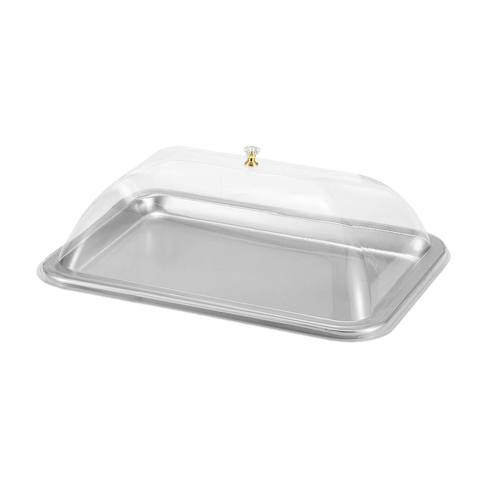 Servierplatte mit Deckel, Rechteckig Edelstahl-Karton-Serviertablett, tragbares Käsebrett für Frühstück & Snacks, Dessertständer, Küchenorganizer für Partys, Hochzeiten, 36x27x2cm