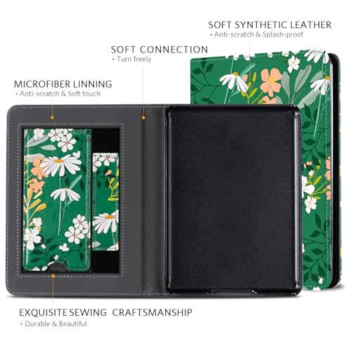Image of CoBak Case for 6 inch E-Reader - PU Leather Smart Cover with Auto Sleep /Wake & Hand Strap, not Compatible with Kobo Clara,Green Whitered