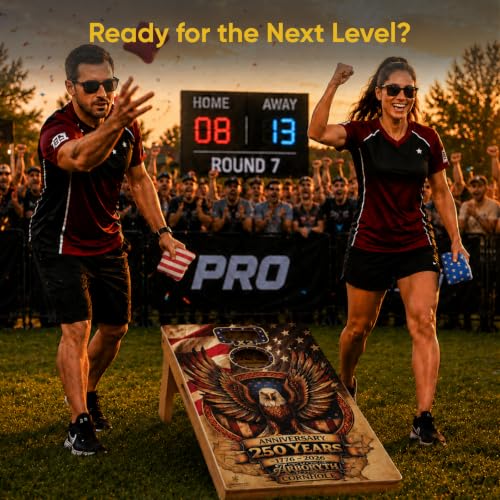 Image of America 250th Anniversary Limited Edition Cornhole Set - Two 4x2 FT Double Hole Boards with Built-in Scoreboard, 1 Canvas Tote Bag & 8 Professional American Stars & Stripes Bean Bags