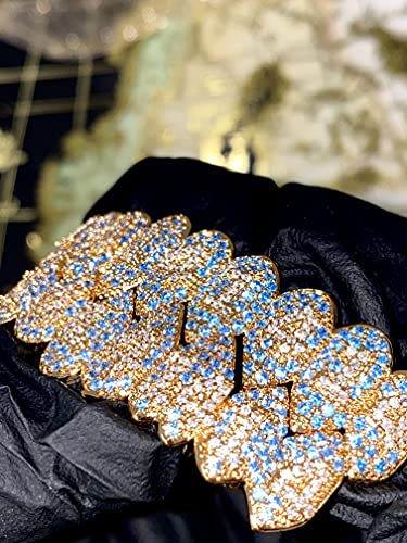 14k Shark Reed Teeth Trippy Gold and Blue Joker Gold Grillz for Mouth Top Bottom Hip Hop Teeth Grills for Teeth Mouth Grillz for Mouth Top Bottom Hip Hop 8 Teeth Grills for Teeth Mouth Set3