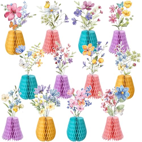Vicenpal 12 Pcs Wildflowers Honeycomb Centerpieces Wildflowers Party Decorations 3D Summer Table Decor Flower Centerpieces for Birthday Baby Shower Wedding Party Office Home Decorations