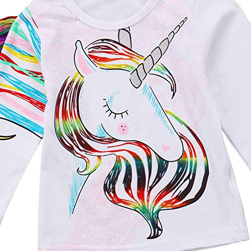 Newfancy Toddler Kid Baby Girls Tassel Fringe Unicorn Tee Long Sleeve Tops T- Shirt White , White ,4T-5T #TOP2