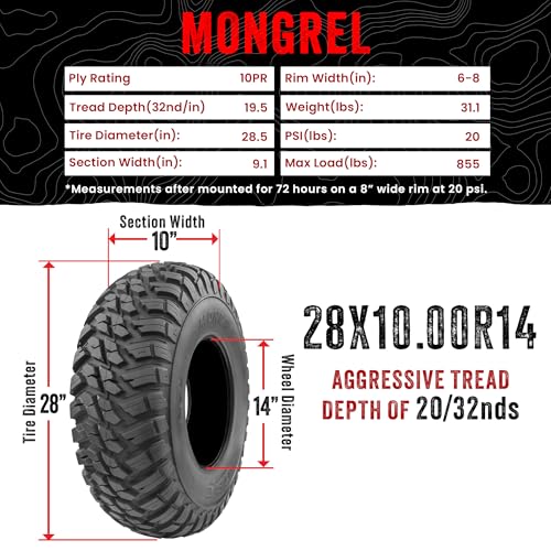 Image of Set of 4 GBC Mongrel 28X10-14 ATV /UTV 10-Ply Rated Radial All-Terrain Tires