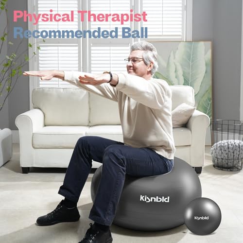 Image of kisnbld Exercise Ball, Extra Thick Yoga Ball for Workout Pregnancy Stability, 4 Sizes Anti-Burst Balance Ball with Foot Pump - Heavy Duty Fitness Ball Chair for Office, Home & Gym