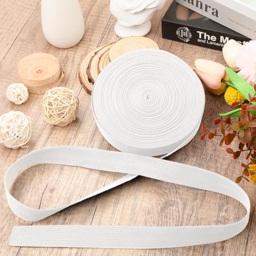 Mbsomnus 15M Gurtband Polypropylen Gurtband 25 mm Weiß Baumwolle Taschengurt Gurtbänder Wasserresistent Nylonband für Schneiden Nähen DIY Rucksack Gepäckgurten Handtaschen Hundeleinen