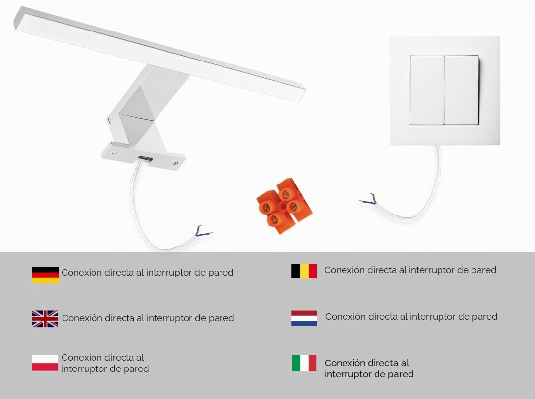 Espejo de Baño con Luz LED 4000K IP44 Blanco 50 x 60 cm Espejo de Pared Rectangular Moderno con Estantes y Regal