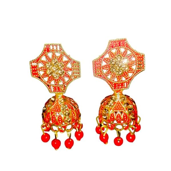 Traditional Jaipuri Alloy Jhumki Dangle Earrings for Women/Girls, Gold Plated, Embossed Jaipur Style