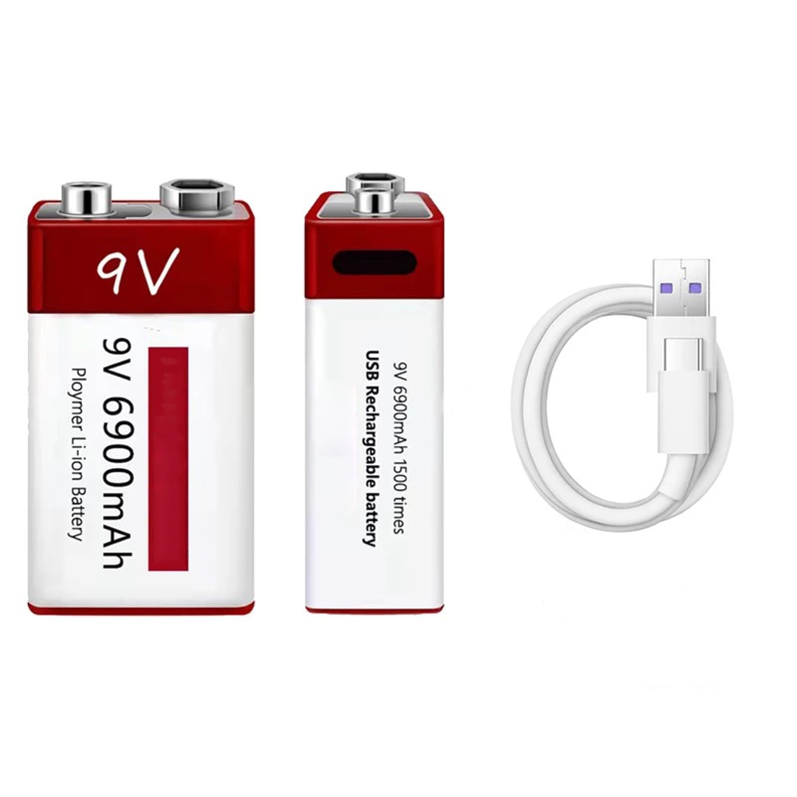 TGHY Batteria Litio Batteria Ricaricabile USB agli ioni Litio 9V Confezione di batterie al Litio ad Alta capacità da 6900 mAh con Cavo di Ricarica USB Tipo C (Confezione da 4)