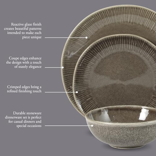Image of Gibson Elite Sandy Pines Stoneware Plates and Bowls Set - 12 Piece Reactive Glaze Dinnerware Set - Service for 4 - Dishwasher and Microwave Safe - Brown