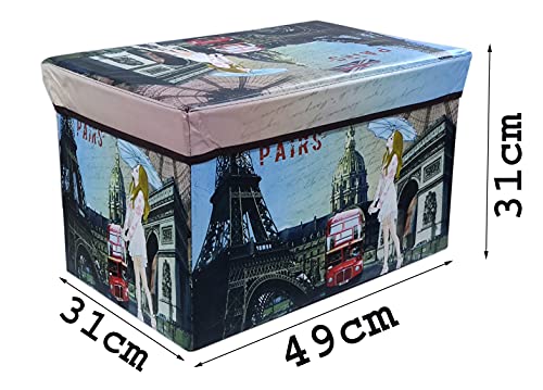 Image of Portable & Foldable Storage Stool for Living Room 49x31x31cm (363-3) Polyurethane, Weight Capacity-100 KG