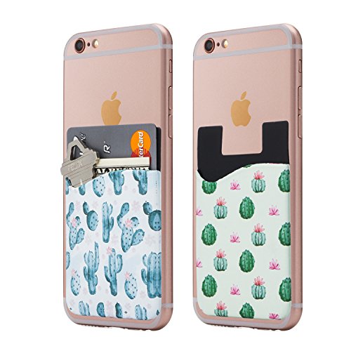 Cardly (Two Cell Phone Stick on Wallet Card Holder Phone Pocket for iPhone, Android and All Smartphones. (Cactus)
