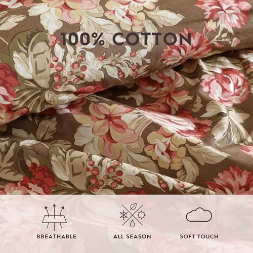 Image of Laura Ashley - Twin Comforter Set, Soft Cotton Bedding with Matching Shams, Floral Home Decor, Oeko-Tex Certified (Bloomsbury Brown, Twin)