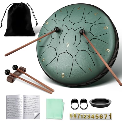 LENND Steel Tongue Drum Rain Drum with Bag Handpan Drum Musical Instruments with Music Book Drums Mallets Mallet Holder Finger Picks Tongue Drum for Adult Kids 11 Notes 6 Inches