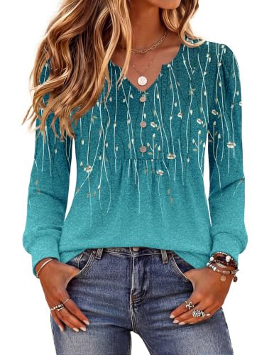 Image of Zeagoo Womens Long Sleeve Tops Fall V Neck Shirt Casual Pleated Tunic Top