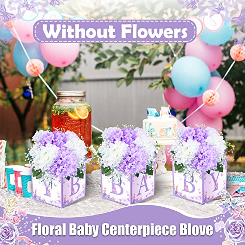 Image of Bucherry 6 Pcs Baby Shower Centerpieces with Letters, 7 inch Baby Blocks Flower Boxes for Table Decorations, Gender Reveal Party Supplies & Photo Props(Purple,Purple Butterfly)