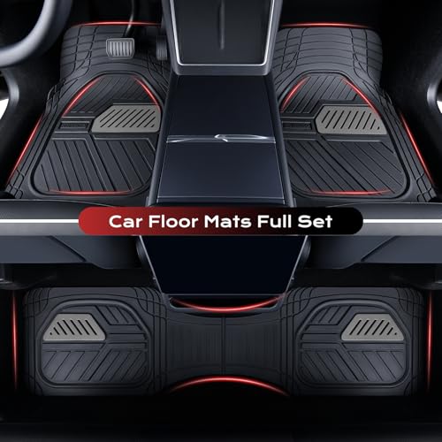 Image of Coverado Car Mats Full Set, Heavy Duty Rubber Floor Mats for Cars, Deep Dish Design All Weather Waterproof Car Floor Mats, Universal Trim-to-Fit Car Mats for Most Cars Trucks SUV, Black&Gray