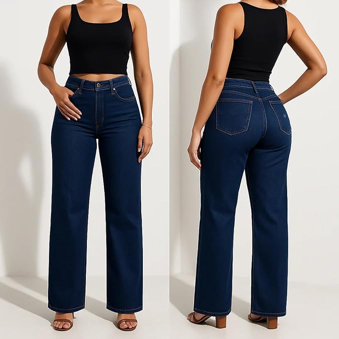 New Curvola BBL Jeans, Deneva Distressed Pants Mid-Low Rise Stretch Tummy Control Baggy Straight Leg4