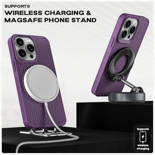 Image of Outlouders Back Cover for iPhone 15 Pro Max | Honeycomb Cooling Design | Silicone Heat Dissipation | Mag-Safe Compatible | Shockproof Camera Protection Bumper Case (Purple Mag-Safe)
