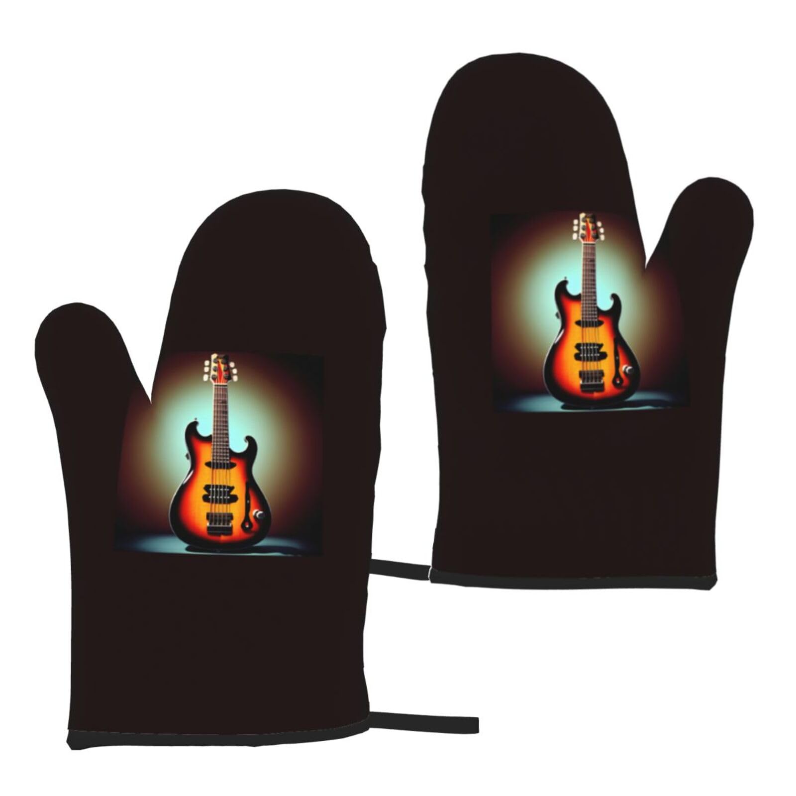 Guitar Bass Music Musical Instrument Print Heat Resistant Universal Fit Oven Microwave Gloves Home Cooking Baking Grilling