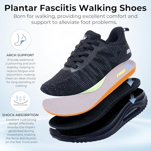 Image of Women's Walking Shoes for Plantar Fasciitis Pain Relief Arch Support Orthotic Tennis Sneakers Supportive Comfortable for Gym Workout US 5.5-11