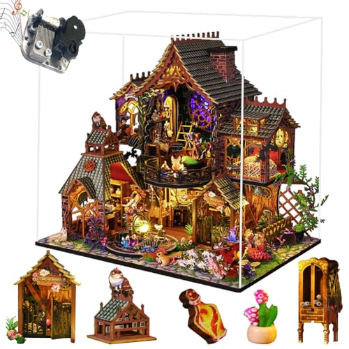 Genérico Miniatura Casa del Bosque 3D - Puzzle De Madera DIY con Muebles Artificiales, Estructura Multinivel, Cubierta Antipolvo - Decoración Hogar para Casas De Muñecas