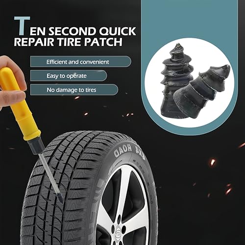 Image of 60 PCS Tire Repair Rubber Nail, Vacuum Tire Repair Kits Spiral Rubber Screws, Fast Self-Service Tool for Car, Truck, Motorcycle, Tractor Tire Puncture Repair (Black)