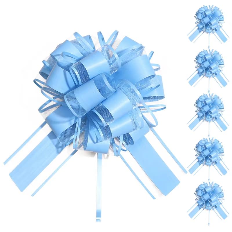 6 PCS Large Pull Bows Bow for Gift Wrapping Gifts Decorations 6 Party Wedding Ribbon Bows for Wrapping Boxes or Flower Decorations Presents or Christmas Tree (Blue)