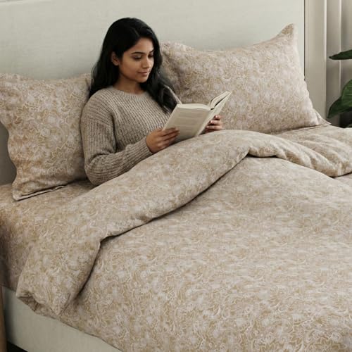 Image of Huesland 210 TC Pure Cotton Premium Bedsheet for Double Bed King Size with 2 Pillow Covers | 108x108 inches | Heritage Paisley
