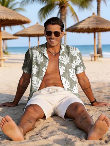 Image of Yoimira Hawaiian Shirts for Men, Print Mens Casual Short Sleeve Button Down Shirts Floral Aloha Beach Shirt