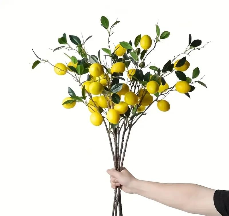 VRB Dec Pack of 6 Artificial Hibiscus Glabra Fake Plant Flowers for Home, Room,Office | Flowers for Vases | Decoration Items for Living Room (Without Pot) (6 Pcs - Artificial Lemon Stems)-image-18
