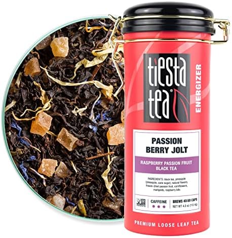 Tiesta Tea - Passion Berry Jolt, Loose Leaf Raspberry Passion Fruit Black Tea, High Caffeine, Hot & Iced Tea, 4 oz Tin - 50 Cups, Natural, Flavored, Black Tea Loose Leaf