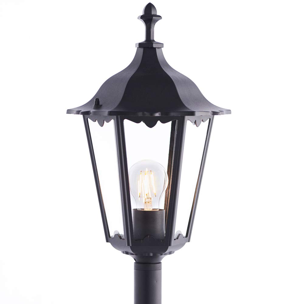 4 Pack | 1M Outdoor Lamp Post Lantern Light | Matt Black & Clear Glass | Traditional Garden Bollard Lamp | Patios, Pathways & Driveways |60W E27 LED