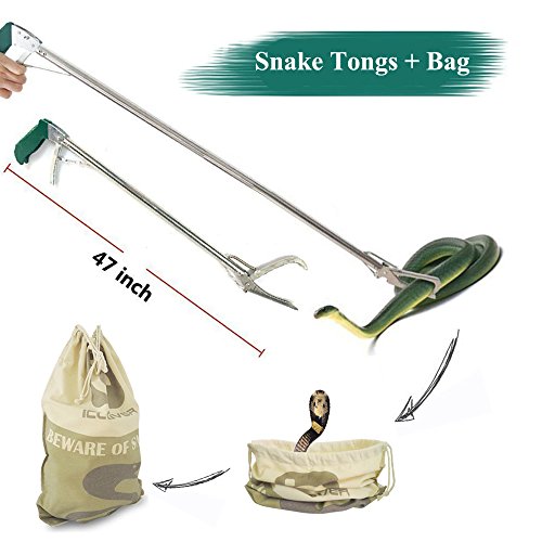 47" Snake Tongs Grabber Reptile Catcher Wide Jaw Tool + Large Snake Bag, AYAMAYA Extra Long Stick Rattlesnake Catching Tools & Double Stitched Reptile Bag with Drawstring for Moving Transporting Snake